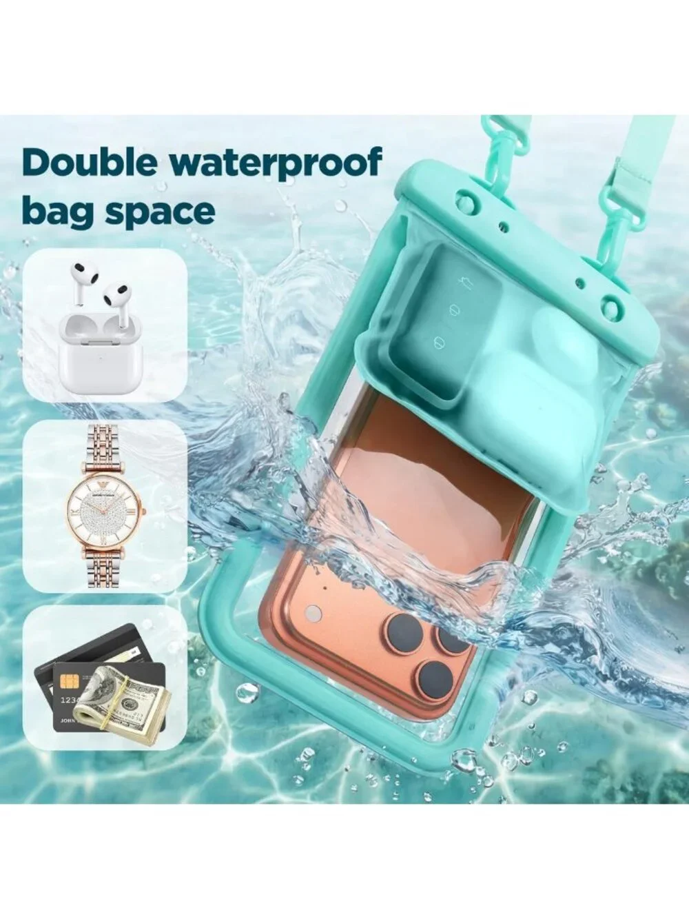 Waterproof Phone Pouch 2 Pack - IPX8 Case with Adjustable Lanyard for Beach